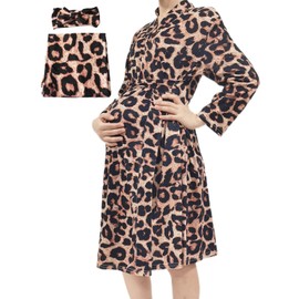 SUFEINI Maternity Robes and Matching Swaddle Blanket Set, Women Mommy Postpartum Robe Hospital Labor and Delivery Gown