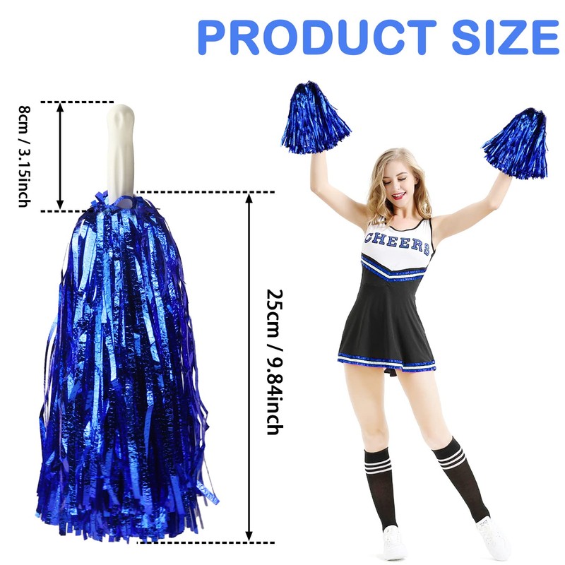 Lovecheer 12PCS Blue Pom Poms Cheerleading Fluffy Metallic Cheer Pom