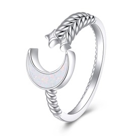VIJASHOP Moon and Star Ring S925 Sterling Silver Crescent Moon Star Ring Opal Open Ring Adjustable Ring Gift for Women