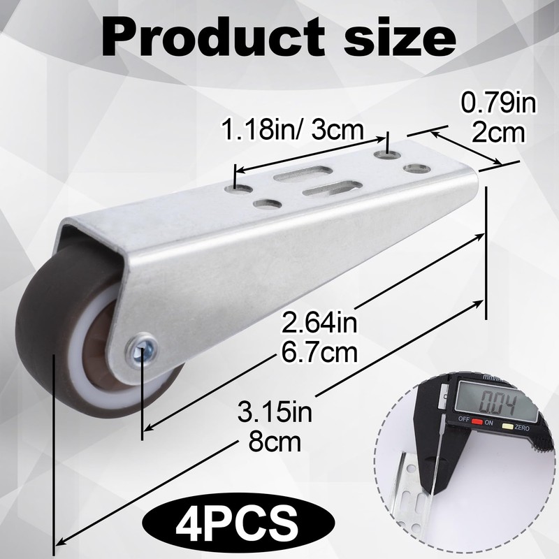 Deozu 4 Pcs Low Profile Casters, Rubber Low Profile Caster