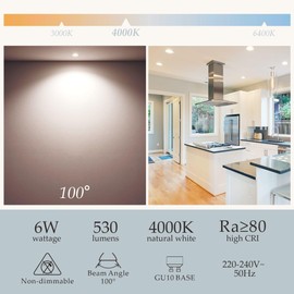 sanlumia 10 X 6W Gu10 Super Bright 100 Degree Wide Beam Angle LED Spotlight Bulb 500lm 75W Halogen Equivalent Natural White 4000K