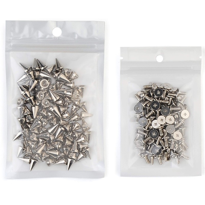 100 Sets 9.5MM Silver Spikes and Studs Metal Bullet Cone