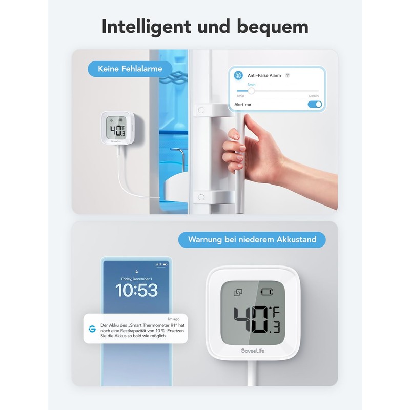 GoveeLife WLAN Fridge Thermometer Digital with Alarm, Wireless Wireless Freezer