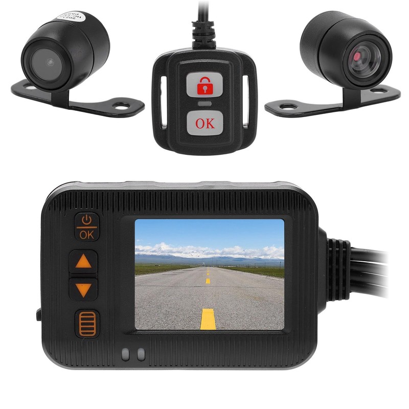 Motorcycle 2 Inch Driving Recorder 1080P + 720P HD Lens