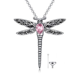 AOBOCO Dragonfly Urn Necklace for Ashes Sterling Silver Memorial Keepsake Cremation Jewelry Gifts with Filling Tool, Sterling Silver, crystal