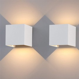 Sunsign lampara exterior pared, 12W lampara de pared, iluminación led modernos, Ángulo de haz ajustable hacia arriba y hacia abajo, IP65 impermeable, 2 pieza, Blanco(luz calida)