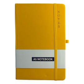 A5 Notebook Hardback Ruled Notepad Notes Lined Journal Diary with Pen Holder Premium Quality - Yellow