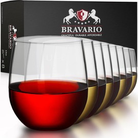 Bravario Unbreakable Stemless Plastic Wine Glasses | Reusable | Shatterproof 100% Tritan Plastic | Dishwasher-Safe | BPA-free | Awesome for Indoor & Outdoor | 13 oz, Set of 8