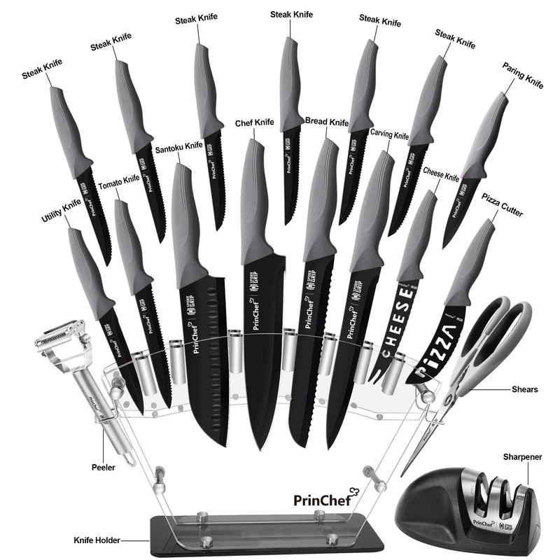 PrinChef Knife Set, 19 Pcs Rust Proof Knives Set for
