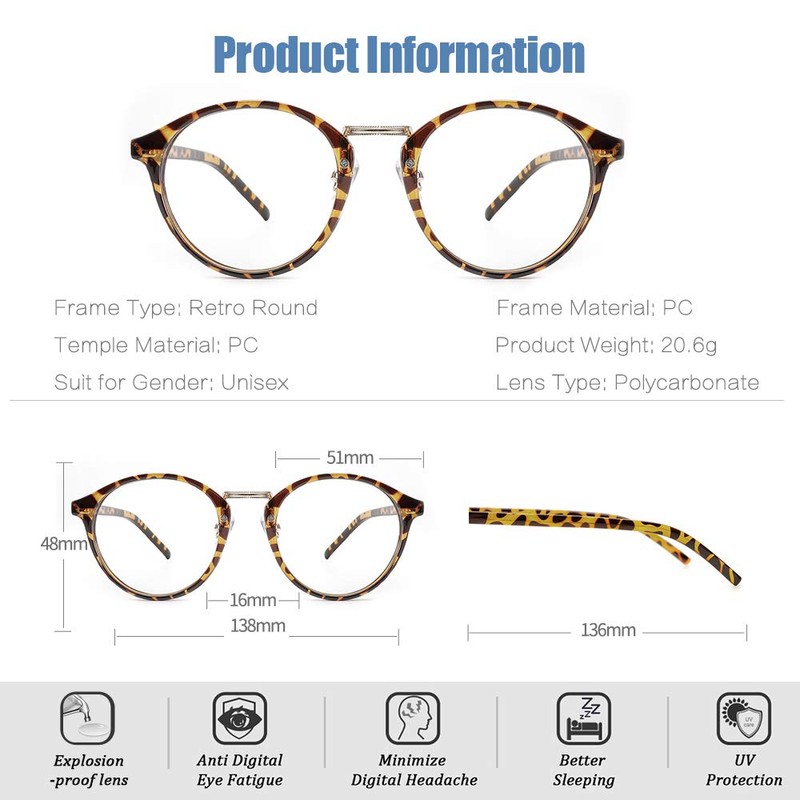 Cyxus Blue Light Filter Glasses Women Men Glasses Frame Round