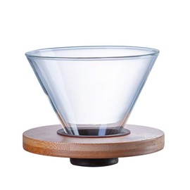 Hosoncovy Transparent Glass Coffee Dripper Coffee Filter Holder Coffee Filter Cone with Wooden Cushion Coffee Funnel