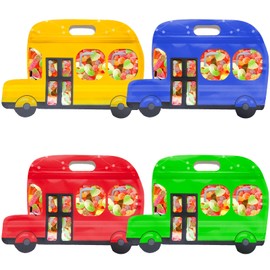 24Pcs School Bus Goodie Bags, Thickened Plastic Resealable Back to School Goodie Bags with Handles for Kids Party Favors, Back to School Supplies, Classroom Prizes Teacher Classroom Supplies,4 Colors