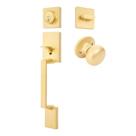 Designers Impressions Keeneland Satin Brass Handleset with Bedford Interior Lever (We Key All Lock Orders Alike for Free)