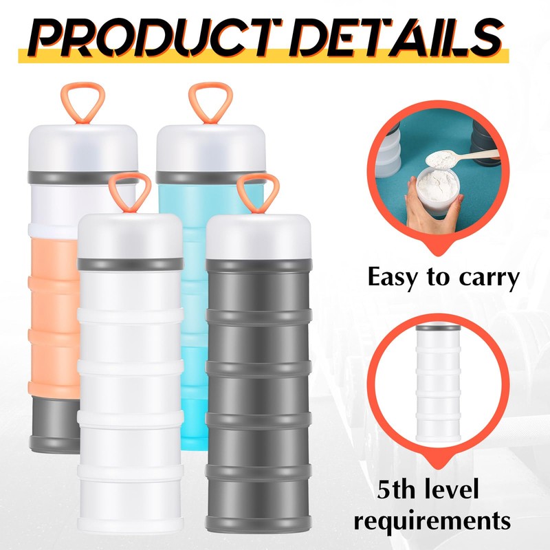 Baderke 4 Pcs Protein Powder Container 5 Layers Stackable Leakproof