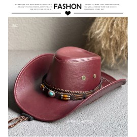 Speedway Mens Faux Leather Fashion Bucket Cap Cowboy Fedora Hat Wide Brim  Outdoor Hats u - Red