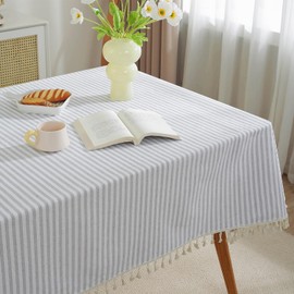 meioro Striped Tablecloth, Rectangular Tablecloth with Tassels, Washable Tablecloths, Decorative Table Linen for Kitchen, Dining Room and Tabletop (Grey/White Stripes, 130 x 180 cm)
