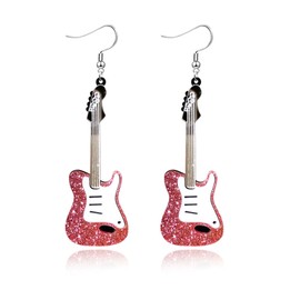 Acrylic Classical Guitar Earrings Retro Rock Band Music Guitar Earrings Punk Instrument Earrings Lightweight Guitar Dangle Earrings for Women Music Lovers Statement Jewelry (Pink)