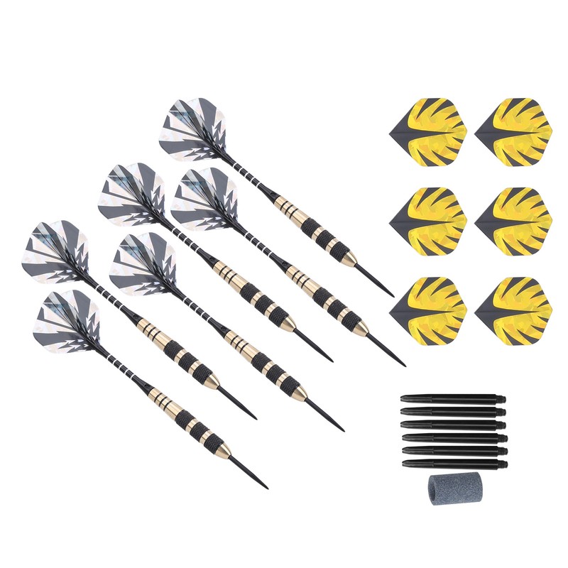 Darts Kit 12 Dart Tail Flights Shafts Black Nickel Copper