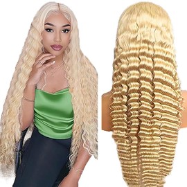 Weeybay Real Hair Wig for Women Wigs Deep Wave Human Hair Wig Blonde 4 x 4 Lace Closure 613 Colour 150% Density Unprocessed Brazilian Remy Hair Glueless 22 Inches