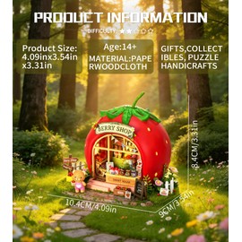 Roroom DIY Miniature House Kit, Strawberry Sweet Shop Dollhouse Kit