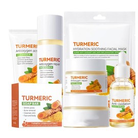 Turmeric Skincare Set 3-Piece, Face Serum and Turmeric Soap Bars with Vitamin C & E, Turmeric Face Wash Deep Cleansing, Reduce Acne, Oil Control, Facial Care Kit Soothing & Moisturizing Skin