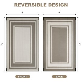 SatisInside Outdoor Rug 9x12 Ft Waterproof Plastic Straw Rugs for Patio,RV,Beach,Camping, Backyard,Porch, Picnic - Grey&White