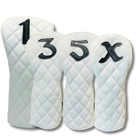 Golf Headcover, Stylish, Cool, Premium Quilted Headcover, Available in 5 Different Colors, High Quality Quilting Material and Sophisticated Design for Adult Style (Pearl White, 3W)