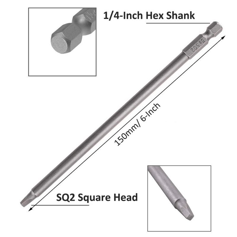 Gasea 10pcs 150mm 1/4" Hex Shank Long Magnetic Square Head