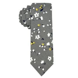 Kebocis Mens Cotton Necktie Skinny Tie for Men Blossoms - Gray