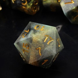 Haxtec Sharp Edge Dice Set Black White Gold Glitter Resin DND Dice Set with Dice Case Polyhedral D&D Dice for Roleplaying Dice Games Dungeons and Dragons Gifts