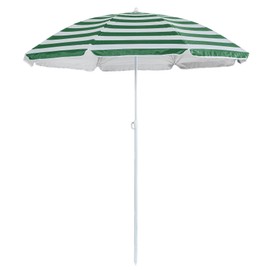 Harbour Housewares Green Striped Beach Parasol with Push-Lock System - 1.74 x 1.93m - UPF 50+ Portable Garden Umbrella Lightweight UV Sun Protection Umbrella for Picnics, Garden and Beach Days