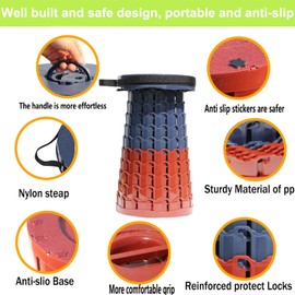 ALEVMOOM 19.7" Collapsible Stool Telescoping Stool with Cushion, Retractable Folding Stool for Adults Outdoor Camping Fishing, Wider & Taller Pop Up Seat Width 11.8" Max Load 1000 lbs