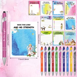 20 Pcs Funny Pens Sticky Notes for Coworkers Nurse Teachers Christian Gifts Bulk Funny Teacher Nurse Negative Religious Bible Sticky Notepads and Pens with Inspirational Sarcastic Sayings (Christian)
