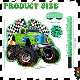 Faccito Small Truck Pinata Green Construction Pinata with Blindfold Stick Bat Confetti Filler for Kids Boys Girls Birthday Party Supplies Decoration Carnival Event Fiesta Game, 14.1 x 12.6 x 3.2 Inch