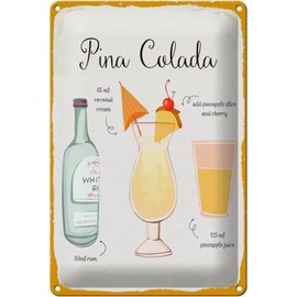 Blechschild 30 x 20 cm Pina Colada Cocktail Recipe - DekoNo7