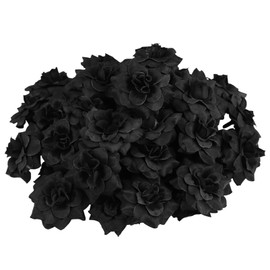 NUOBESTY Artificial Roses, Black, Black Roses, 50 Pieces, Diameter 1.8 inches (4.5 cm), Flower Head, DIY Handicrafts, Decoration, Rose Wedding Anniversary, Mother's Day, Never Withered Flowers