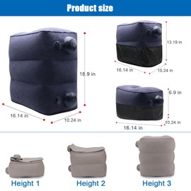 2 Pack Inflatable Foot Rest for Air Travel,Airplane Travel Foot Rest Adjustable Height,Car/Airplane,Footrest Pillow with Pump for Office,Airplane,Train,Cars,Home