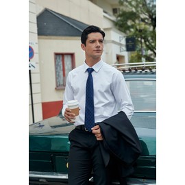 HISDERN Mens Ties Extra Long Navy Blue Tie for Men Pocket Square Set Silk Formal Plaid Checkered Neckties 63 inch XL Necktie Business Wedding