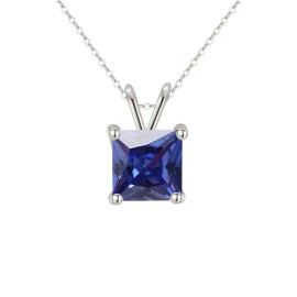 Paris Jewelry 18K White Gold 3 Carat Created Blue CZ Princess Stud Necklace Plated 18 Inch