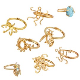 PH PandaHall 6 Styles Claw Ring Blank 6pcs Adjustable Rings Bases Golden Blank Ring Base Tray Open Flower Rings for DIY Jewellery Making Wedding Women Irregular Stone Glass Cabochons Rhinestones