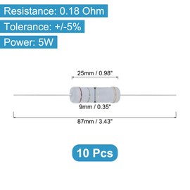 YOKIVE 10 Pcs 0.18 Ohm 5 Watts Metal Oxide Film Resistor, 5% Tolerance Resistor Axial Lead | Flame Proof for DIY Electronic Circuits, Audio-Video Projects