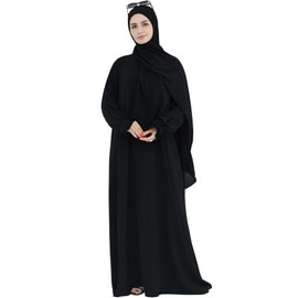 khalat Women Muslim Prayer Abaya Islamic Modest Dress with Hijab Scarf Lace Sleeves Flowing Abaya Dress, black, One size fits all