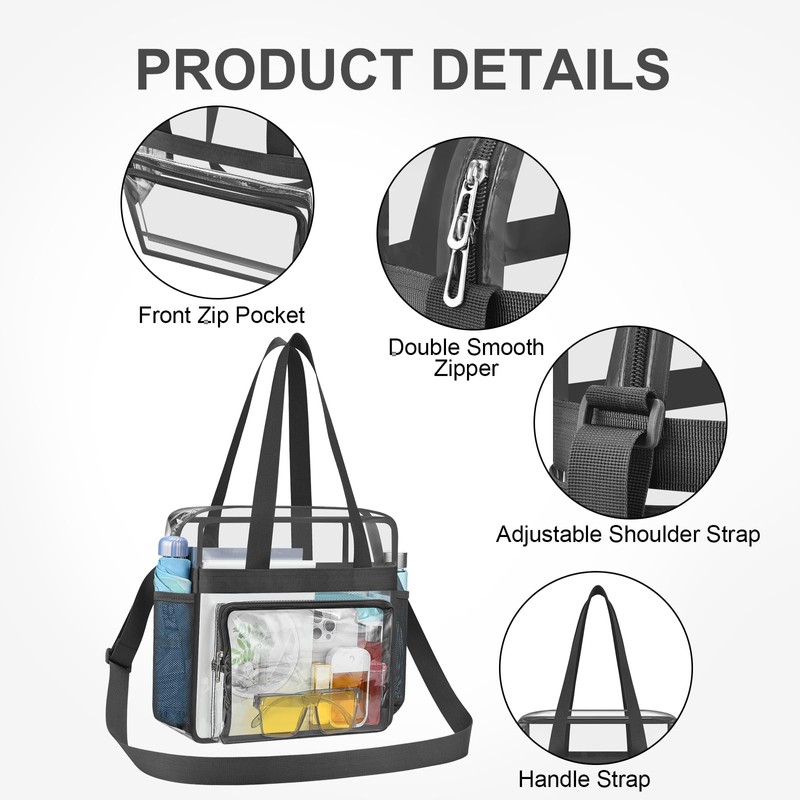 USPECLARE Clear Bag for Stadium Events, 12x6x12 Transparent Stadium Messenger