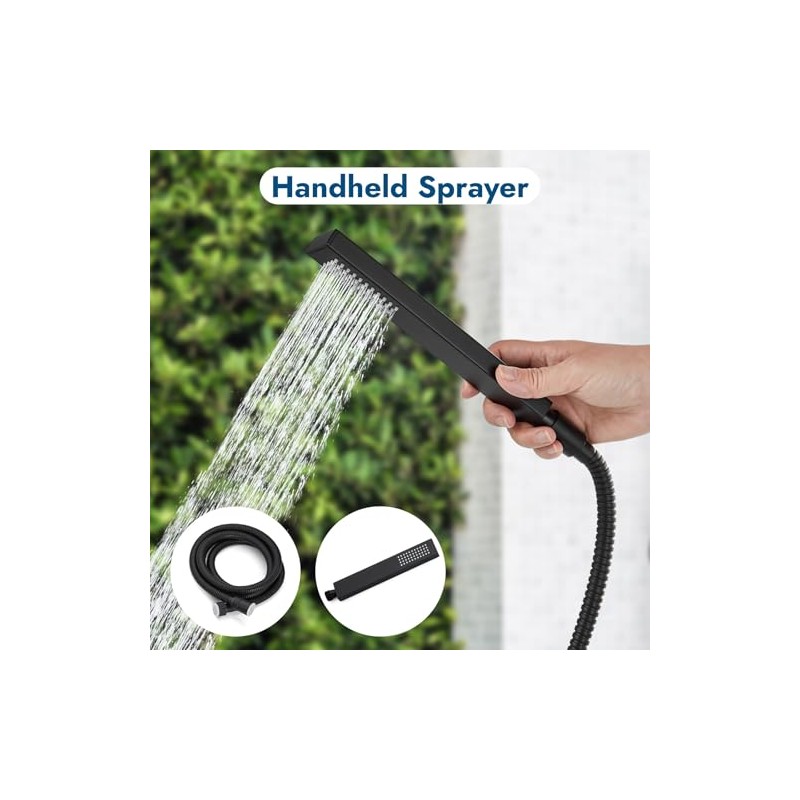 Wall Mounted Outdoor Shower System Matte Black 6" Square Rainfall