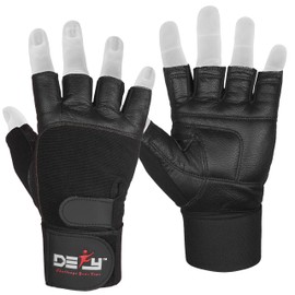 DEFY Padded Weight Lifting Gloves with 13" Long Wrist Wrap Genuine Leather Gym Gloves for Power Lifting, Cross Training, Workout Black (XL)