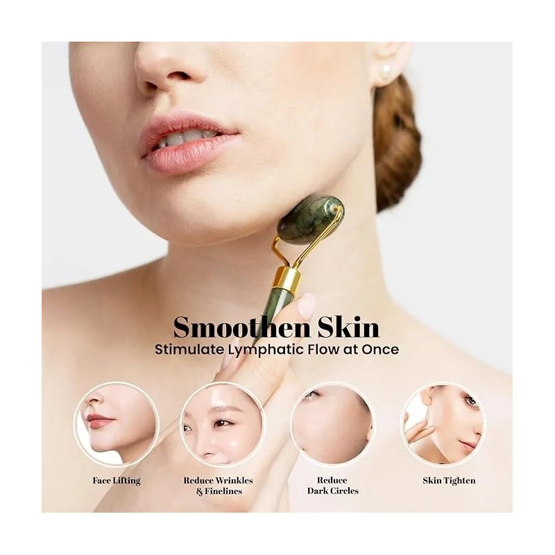 Rodillo Masaje Facial Gua Sha De Jade Antienvejecimiento Kit