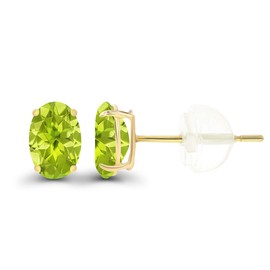 14K Yellow Gold Plated Sterling Silver 6x4mm Oval Natural Green Peridot August Birthstone Genuine Stud Earrings For Women
