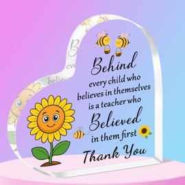 QMVMV Teacher Gifts for Women Men, to My Teacher Acrylic Heart Sign Paperweight Presents, Thank You Teacher Gifts from Student, Birthday End of Year Retirement Christmas Appreciation Gifts for Teacher