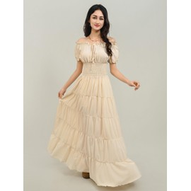 Zhitunemi Renaissance Costume Women Medieval Chemise Dress Peasant Tops Irish Under Dress Beige-XS