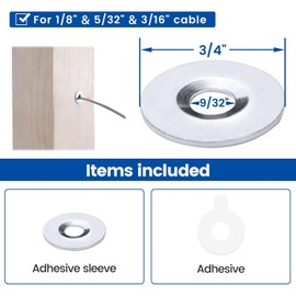 Muzata 20 Pack Cable Railing Adhesive Sleeves T316 Stainless Steel Adhesive Grommet Protector Sleeves for 1/8" 5/32" 3/16" Wire Rope Cable Railing Hardware Kit Wood Metal Posts CR91